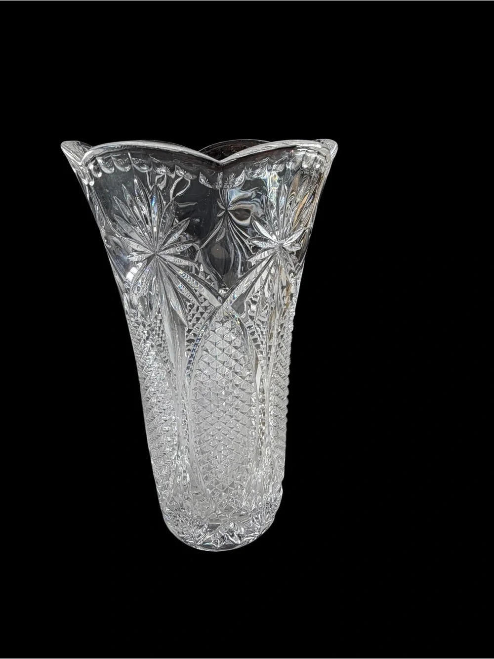 Crystal Cut Glass Vase - Clear Decorative Home Accent